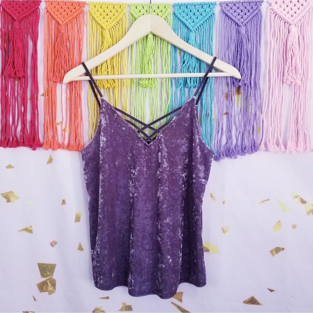 American Eagle Strappy Crushed Velvet Tank Top - Picture 1 of 7